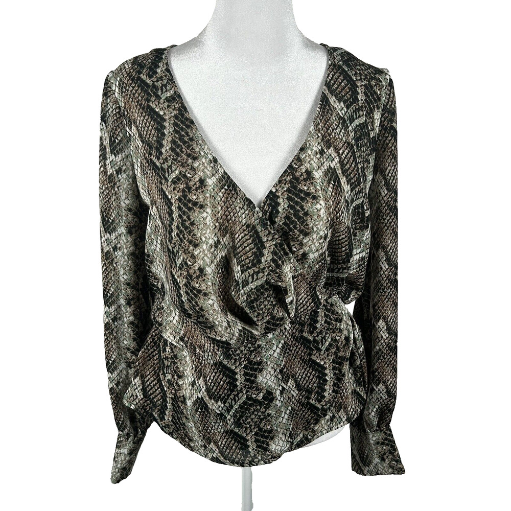 NEW Cupcakes Cashmere Women Top Blouse 3/4 Sleeve Snakeskin Brown Small Business